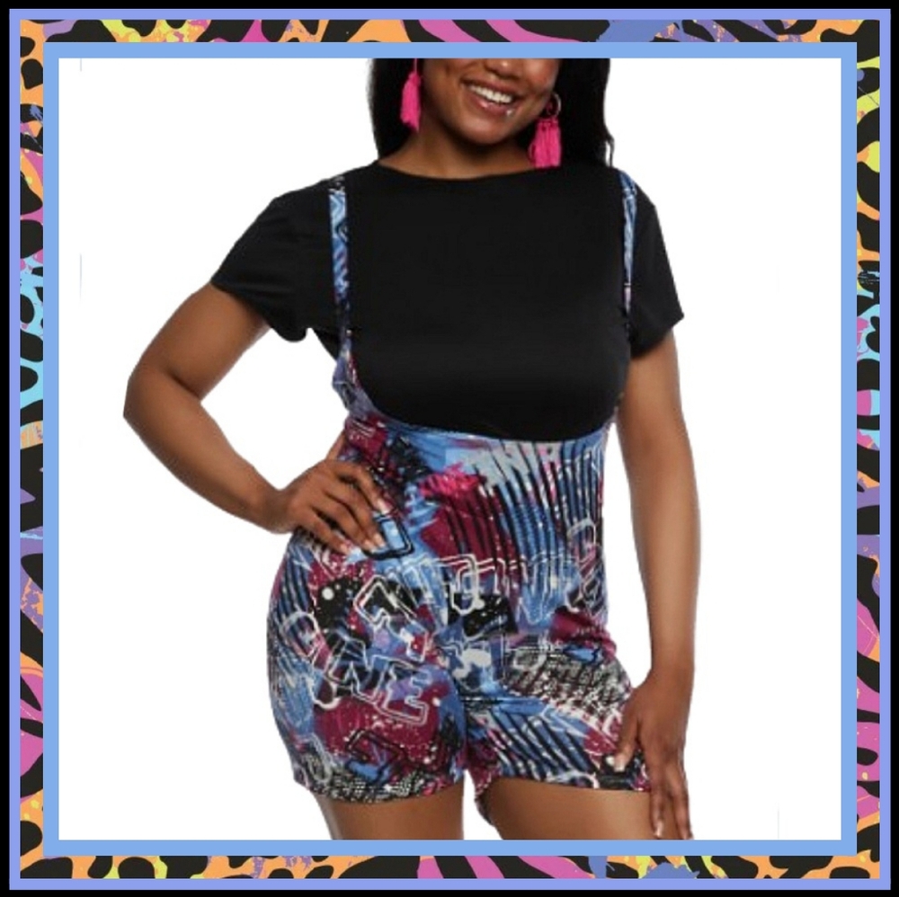 SUPER CUTE ☆ GRAFFITI PRINT ☆ SHORTALLS & TEE ☆ NWT